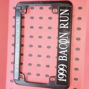 Black "1999 Bacon Run" Aluminum Motorcycle License Plate Frame